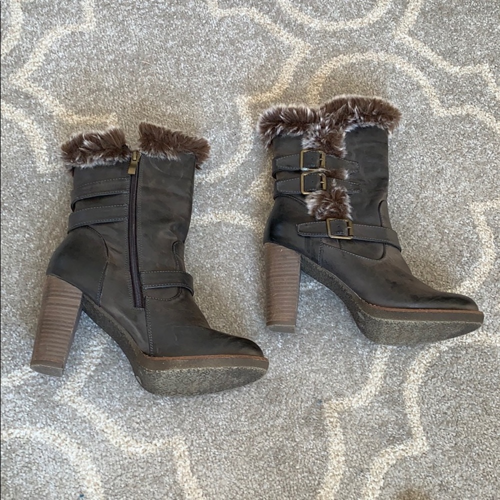 Fur lined ankle booties with buckle detail